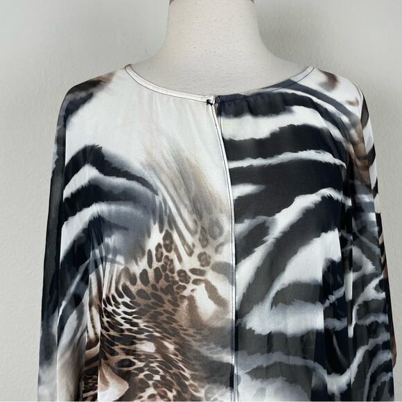 Chico's Brown Black Off White Animal Print  Sheer Kimono S/M - Picture 3 of 11